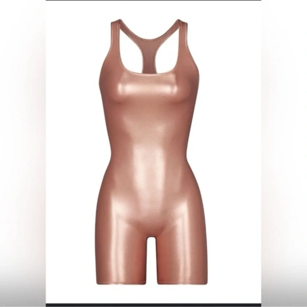 SKIMS Metallic Swim Cycle Suit Champagne NWT SIZE XS